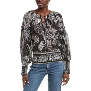 Farm Rio Womens  V-Neck Blouse, Black
